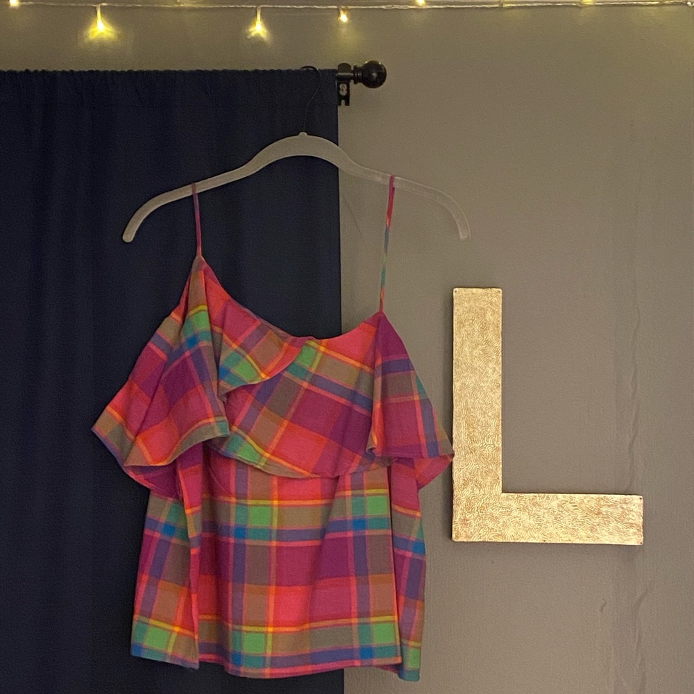 Plaid Ruffle Spaghetti Strap Tank